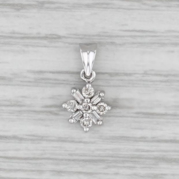 Small Diamond Flower Pendant 0.23ctw 14k White Gold Snowflake