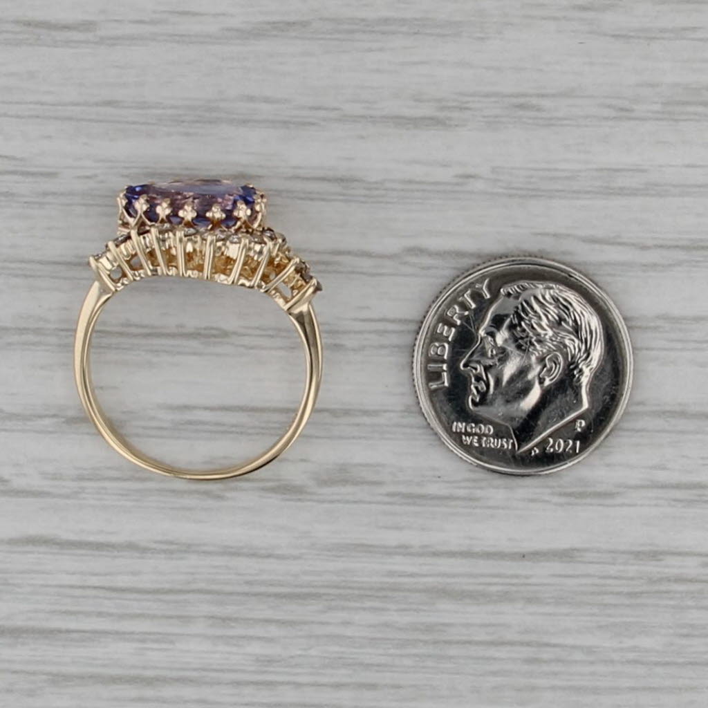 3.13ctw Tanzanite Diamond Contoured Ring 14k Yellow Gold Size 7