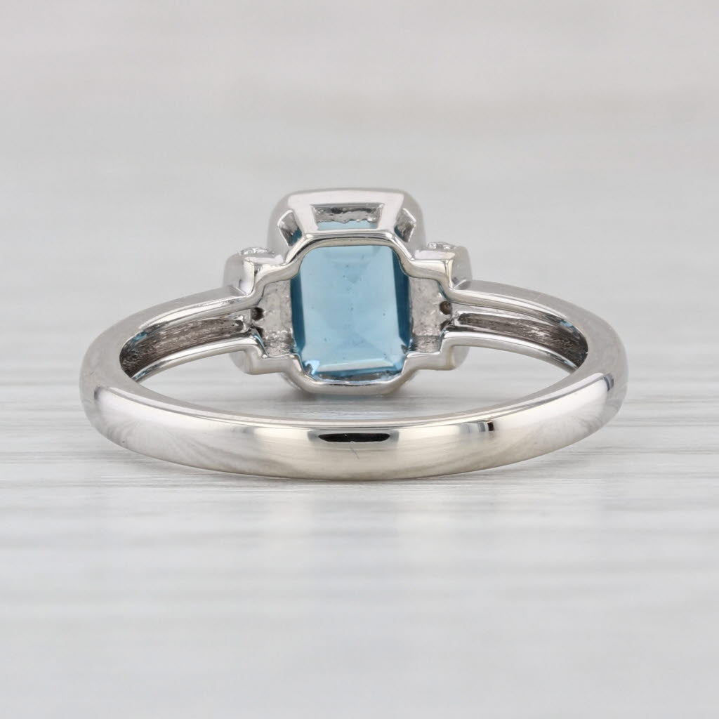 1.34ctw Emerald Cut Blue Topaz Diamond Ring 10k White Gold Size 7.25