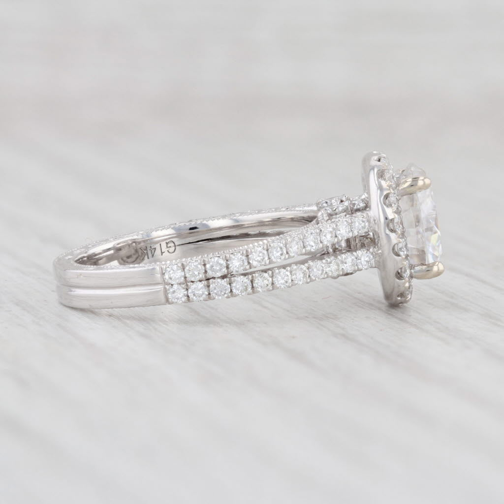 Light Gray New 2.6ctw Round Moissanite Halo Semi Mount Engagement Ring 14k White Gold
