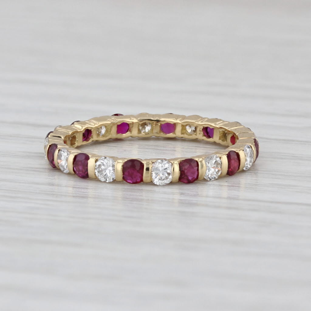 1.75ctw Ruby Diamond Eternity Band 18k Yellow Gold Size 6 wedding Stackable Ring