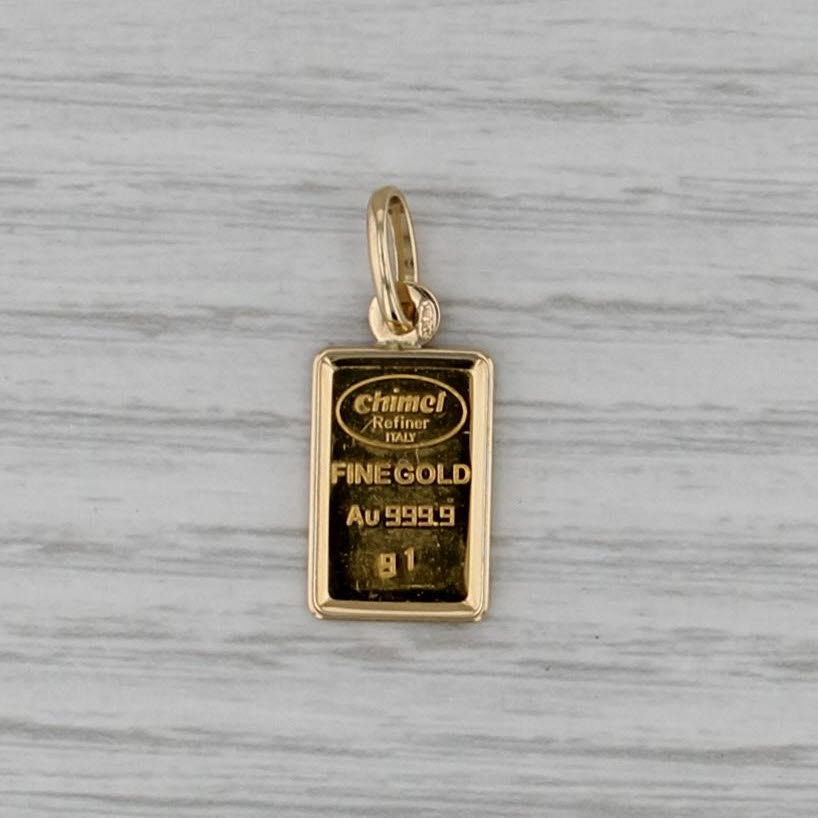 Chimel Refiner Italy Fine Gold Au 999.9 1 Gram Bar Charm Pendant