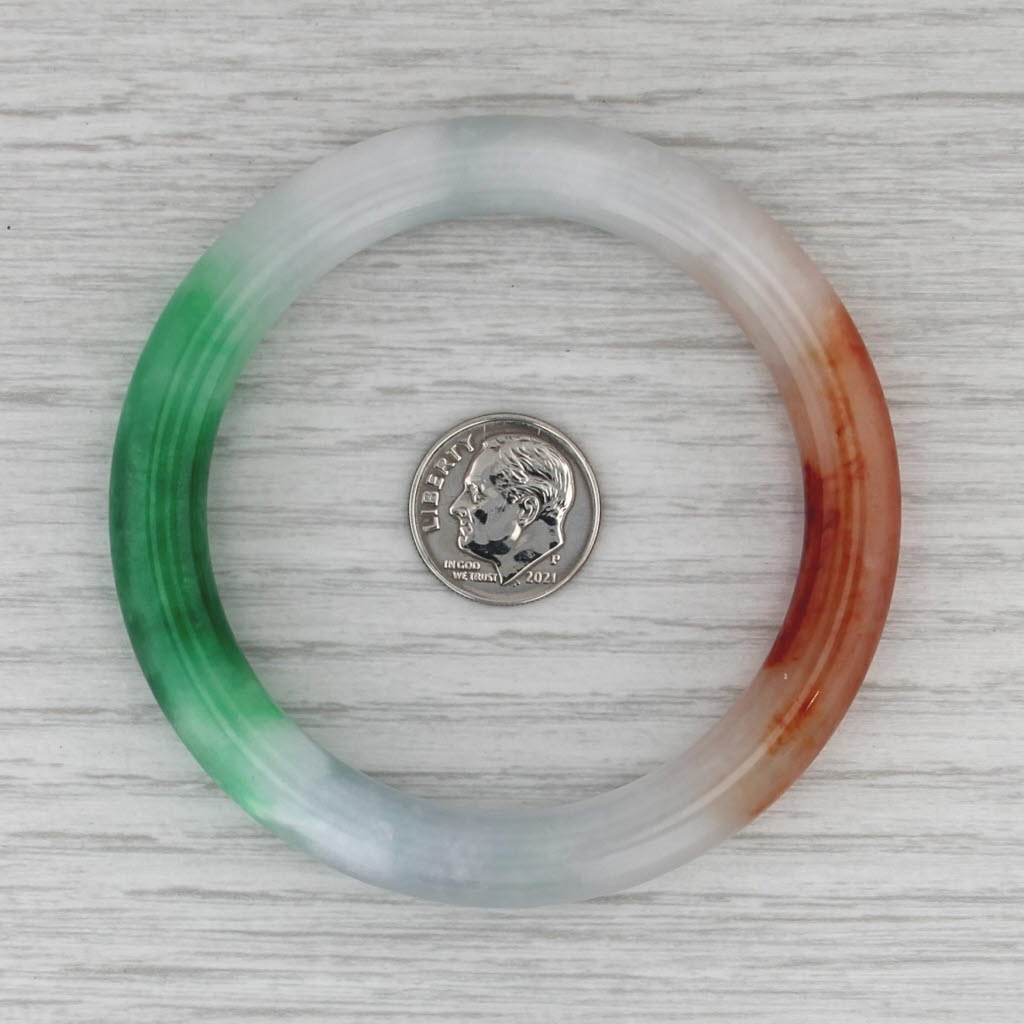 Brown Green Jadeite Jade Bangle Bracelet 7” 10.1mm Stackable Statement