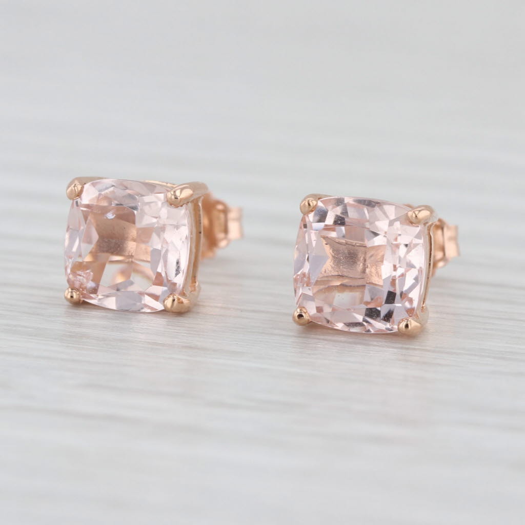 2.60ctw Morganite Stud Earrings 14k Rose Gold Cushion Solitaire Studs