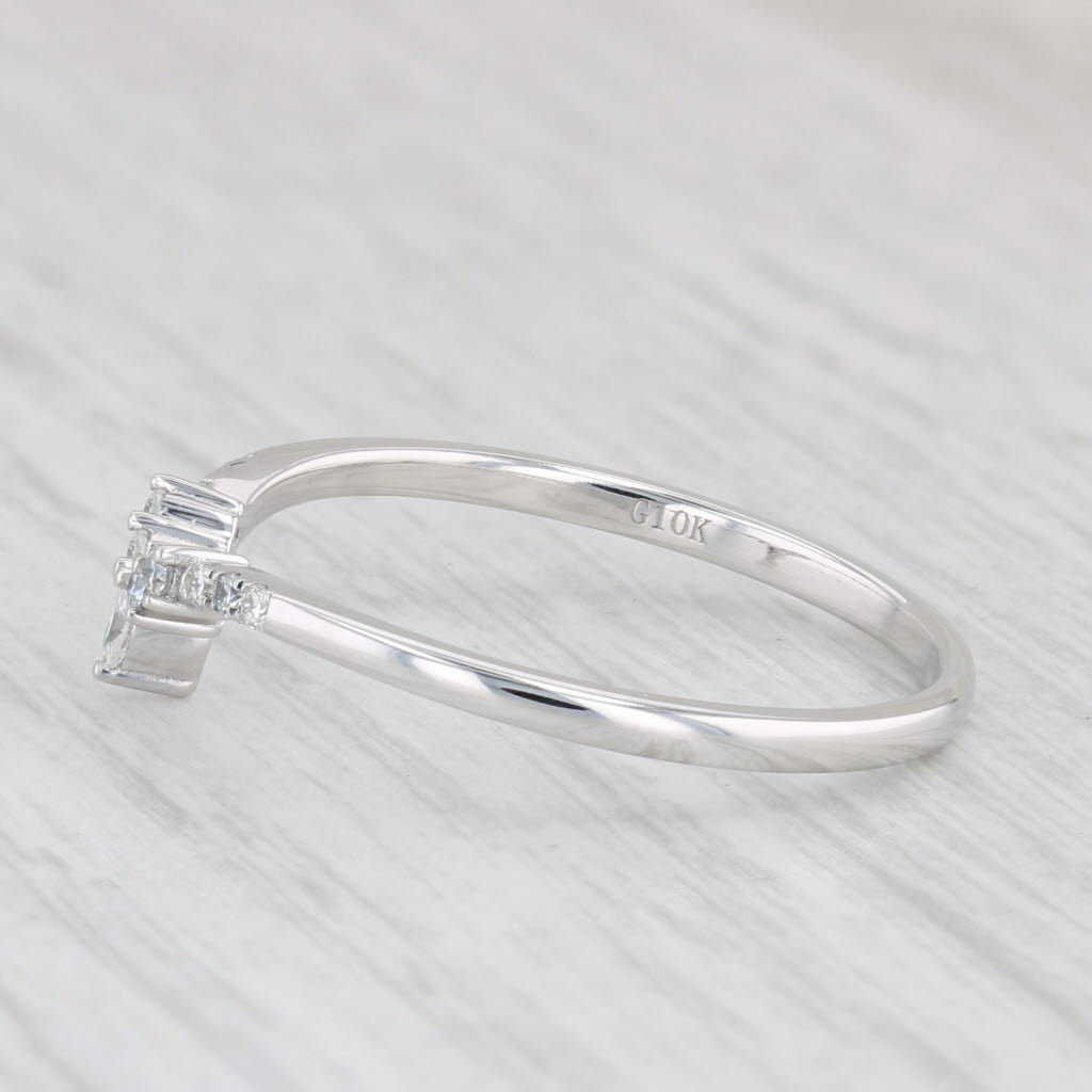 Light Gray 0.11ctw Moissanite Contoured V Wedding Band Ring 10k White Gold Stackable