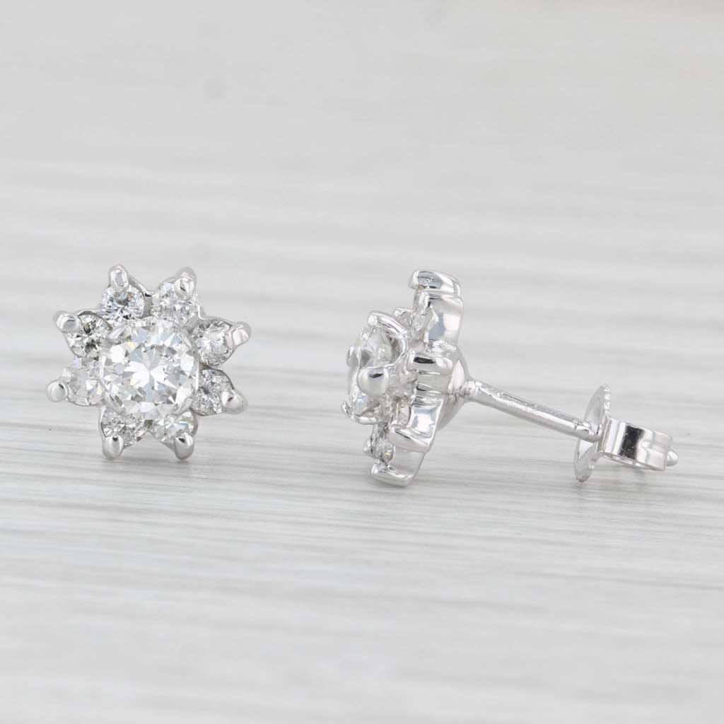 Light Gray 0.96ctw Diamond Flower Stud Earrings 14k White Gold