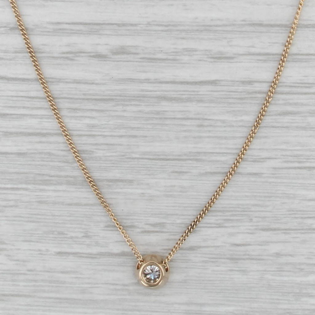0.25ct Round Diamond Solitaire Pendant Necklace 14k Yellow Gold 18" Curb Chain