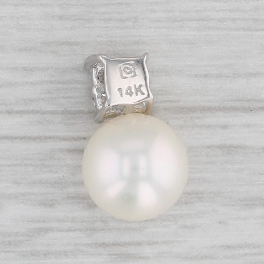 Gray Cultured Pearl Diamond Pendant 14k White Gold Small Drop