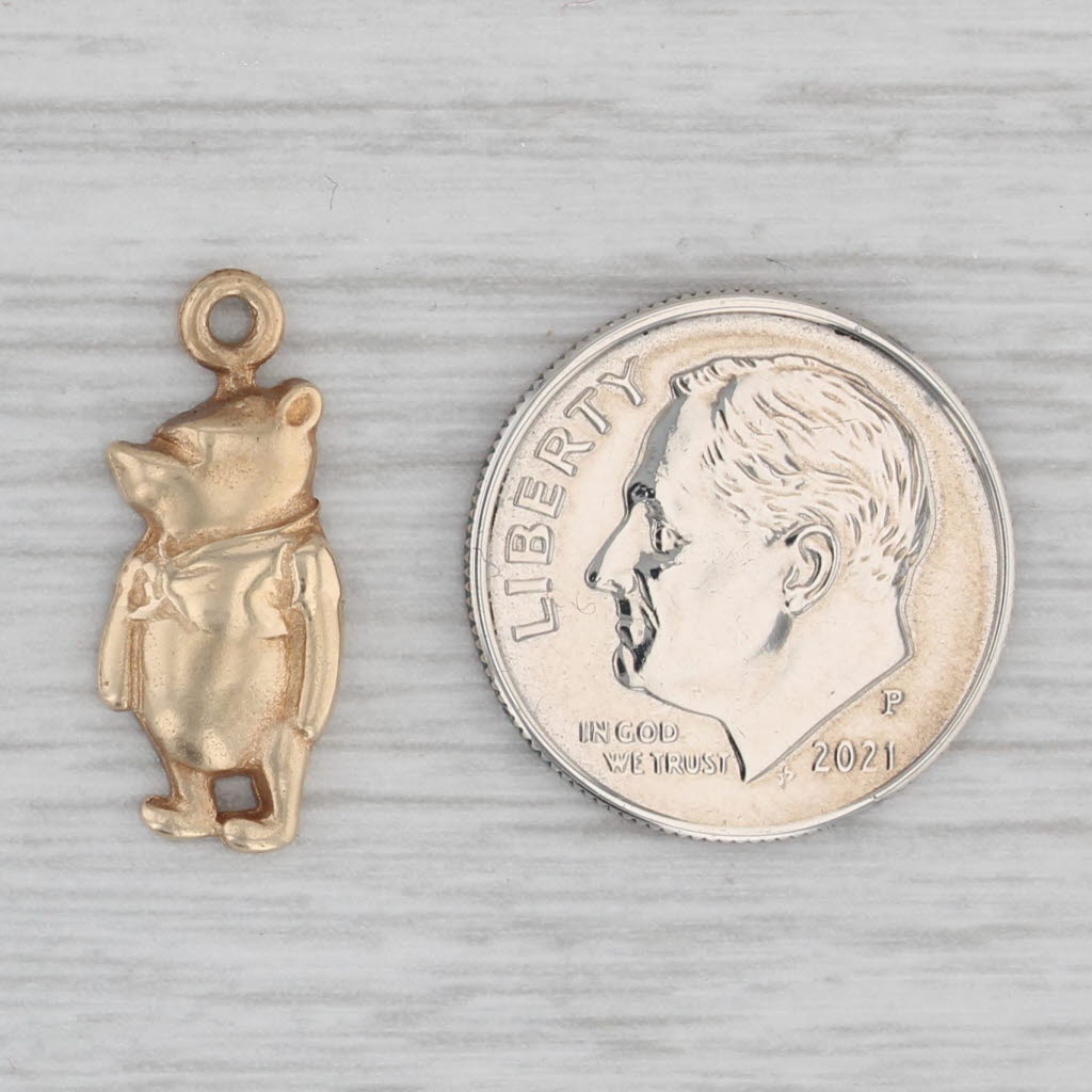 Gray Winnie the Pooh Bear Charm 14k Yellow Gold Disney Cartoon Pendant