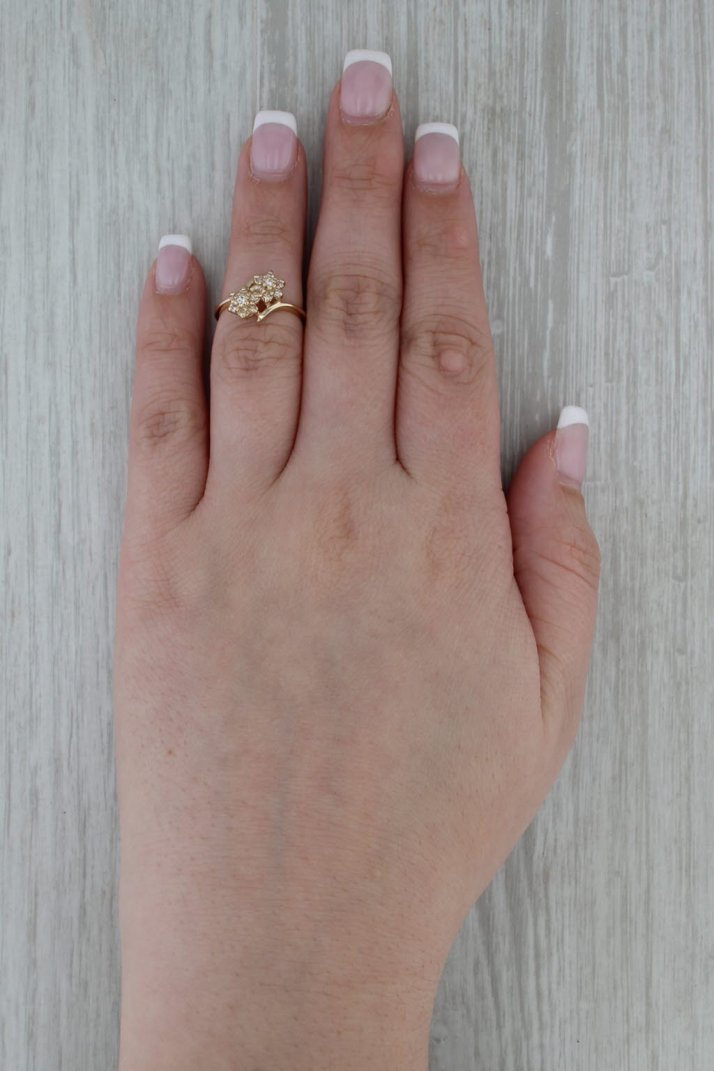 0.18ctw Diamond Flower Cluster Bypass Ring 14k Yellow Gold Size 4.75