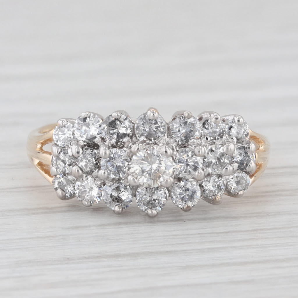 Light Gray 0.98ctw Diamond Cluster Ring 14k Yellow Gold Size 8