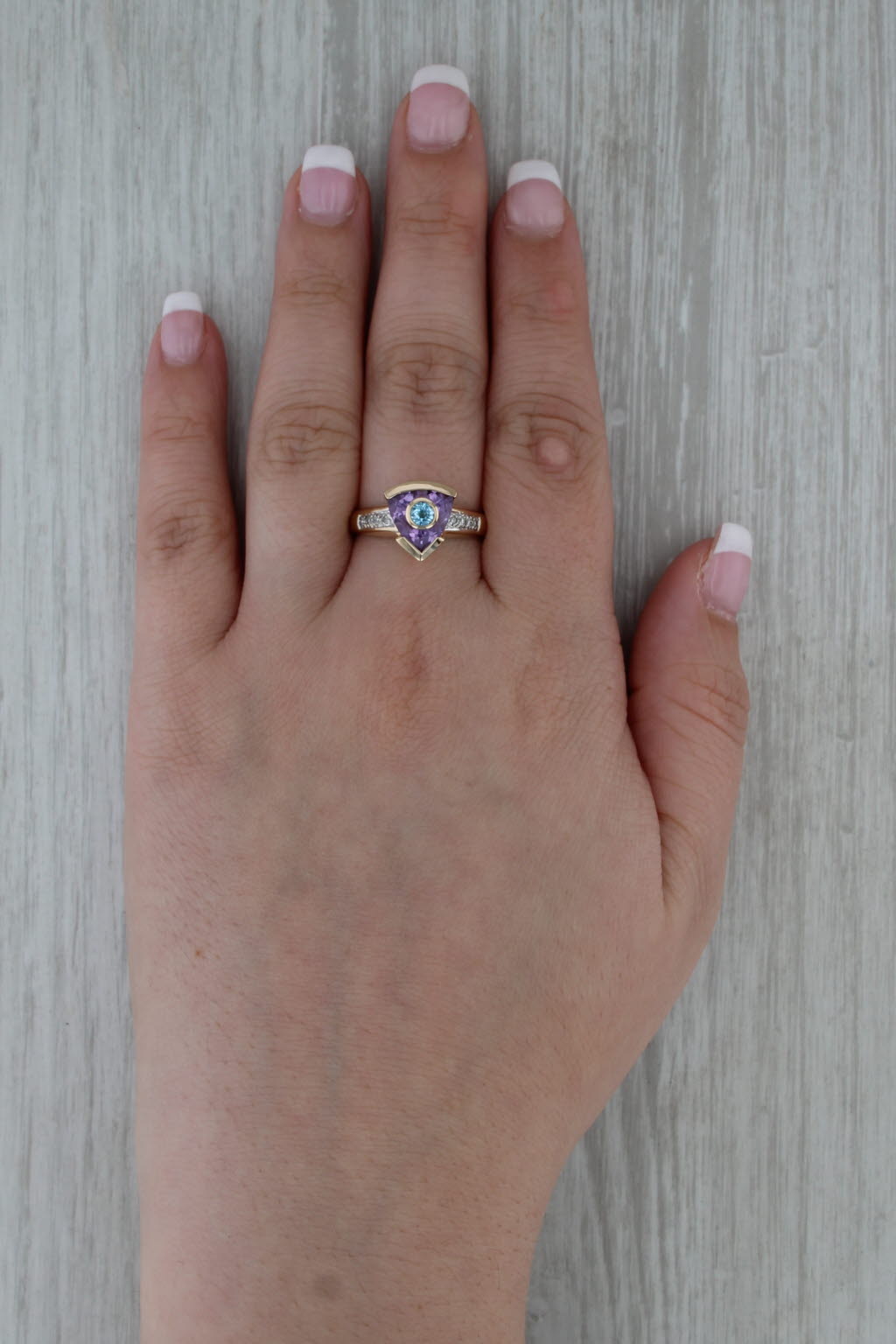 0.26ctw Unique Amethyst Topaz Diamond Ring 10k Yellow Gold Size 9