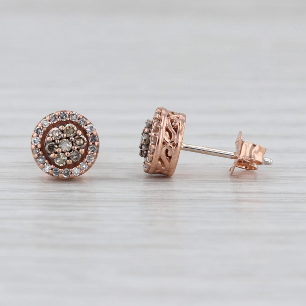 0.17ctw Champagne Diamond Halo Stud Earrings 10k Rose Gold Round Studs
