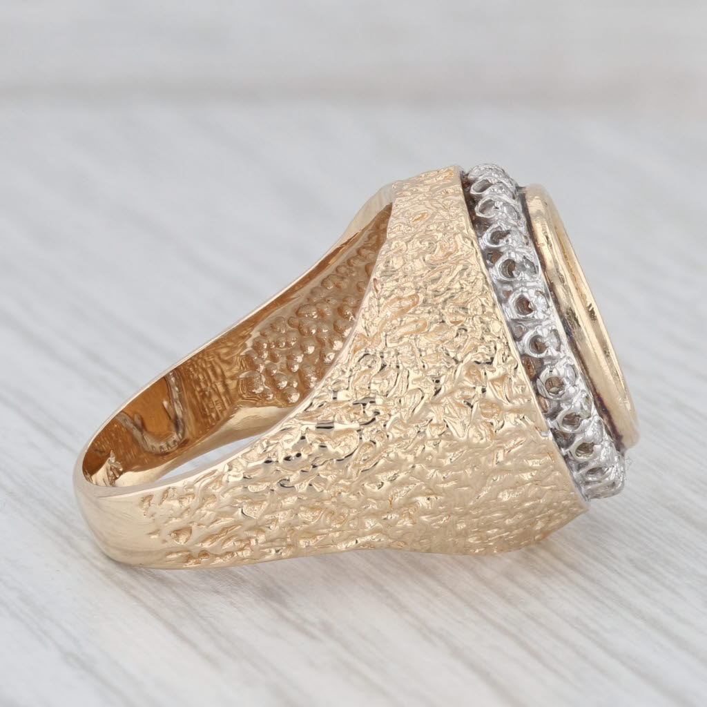 Light Gray 1945 Dos Pesos Mexican Coin Ring 14k Yellow Gold Nugget Band Size 9.75