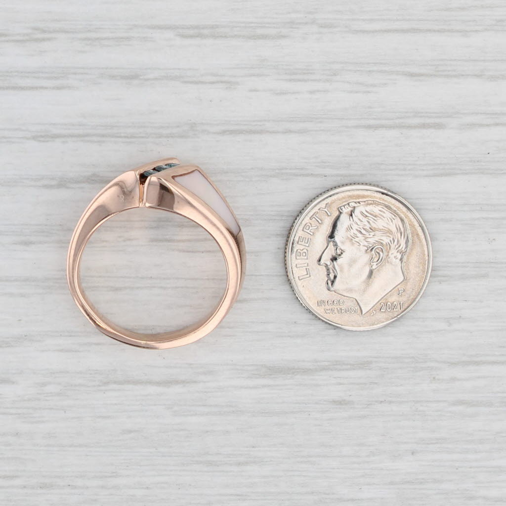 Light Gray Mother of Pearl Blue Diamond Bypass Ring 14k Rose Gold Size 6.5