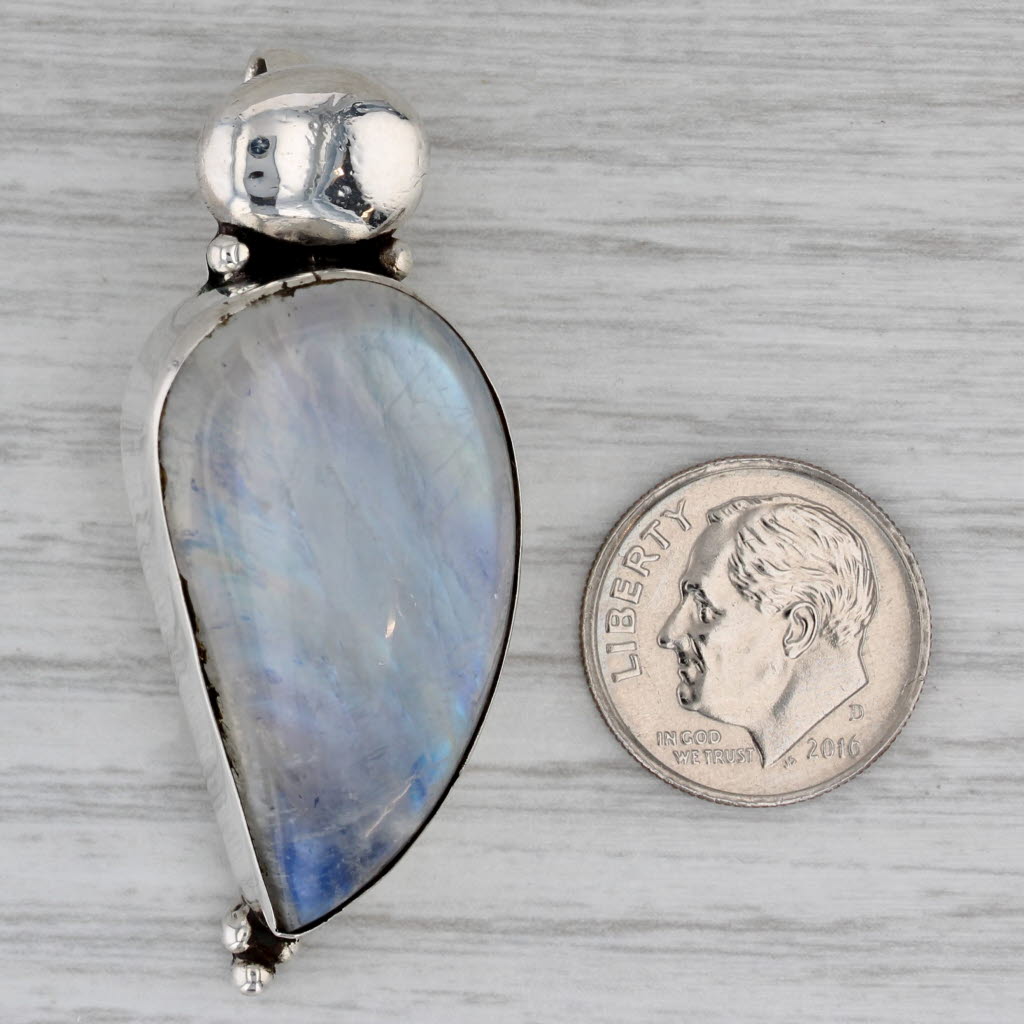 Gray Iridescent Rainbow Labradorite Statement Pendant Sterling Silver