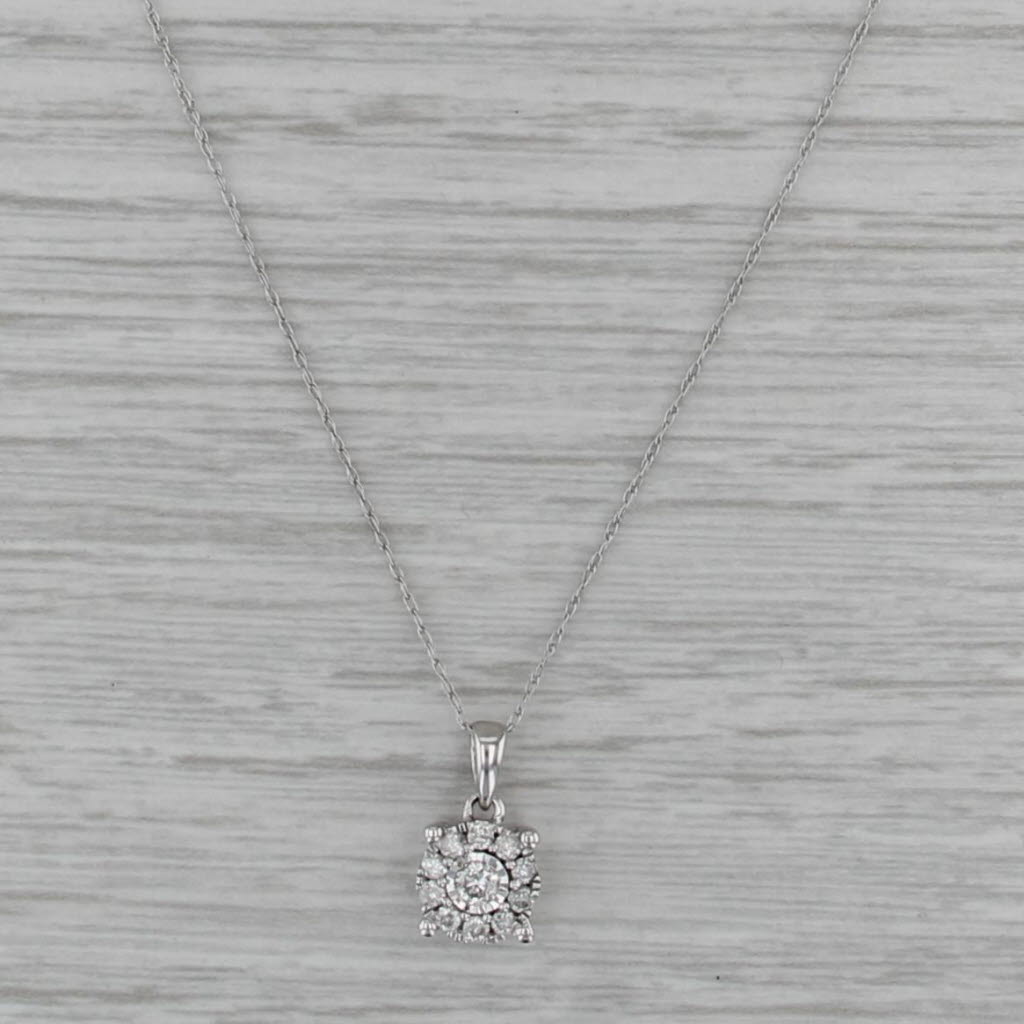 0.20ctw Diamond Halo Pendant Necklace 10k White Gold 20.25" Rope Chain