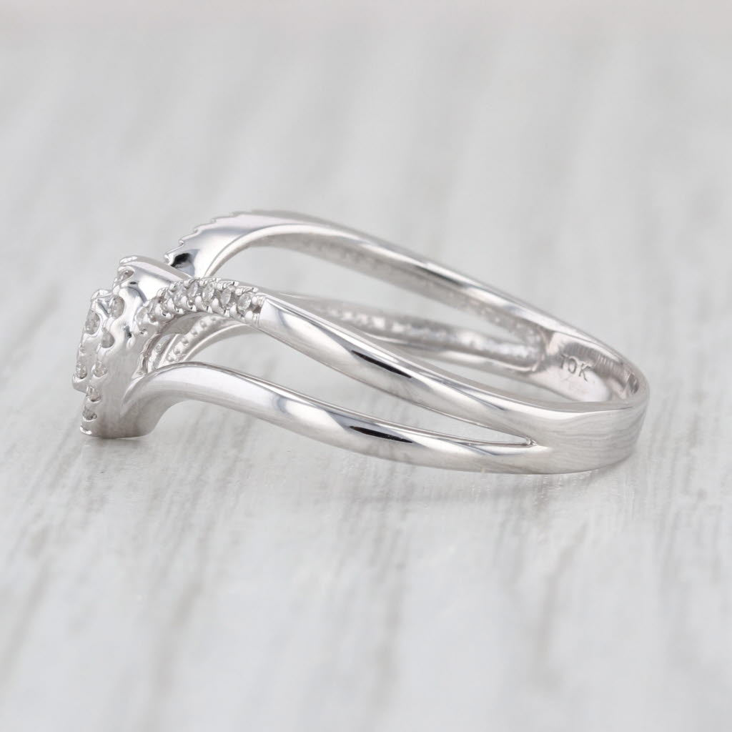 0.16ctw Diamond Halo Teardrop Contoured Ring 10k White Gold Size 8.75