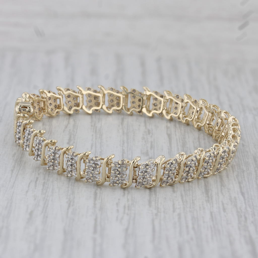 Gray 1.35ctw Diamond Bracelet 10k Yellow Gold 7" 7.4mm