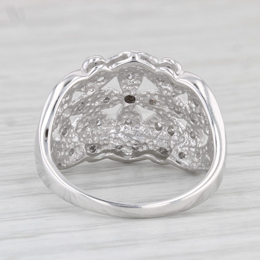 Light Gray Floral Openwork Diamond Ring 10k White Gold Size 7.25 Cocktail