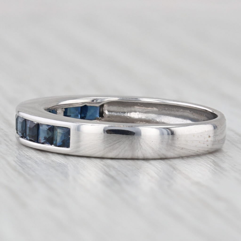 0.60ctw Blue Sapphire Wedding Ring 18k White Gold Stackable Band Size 6.25