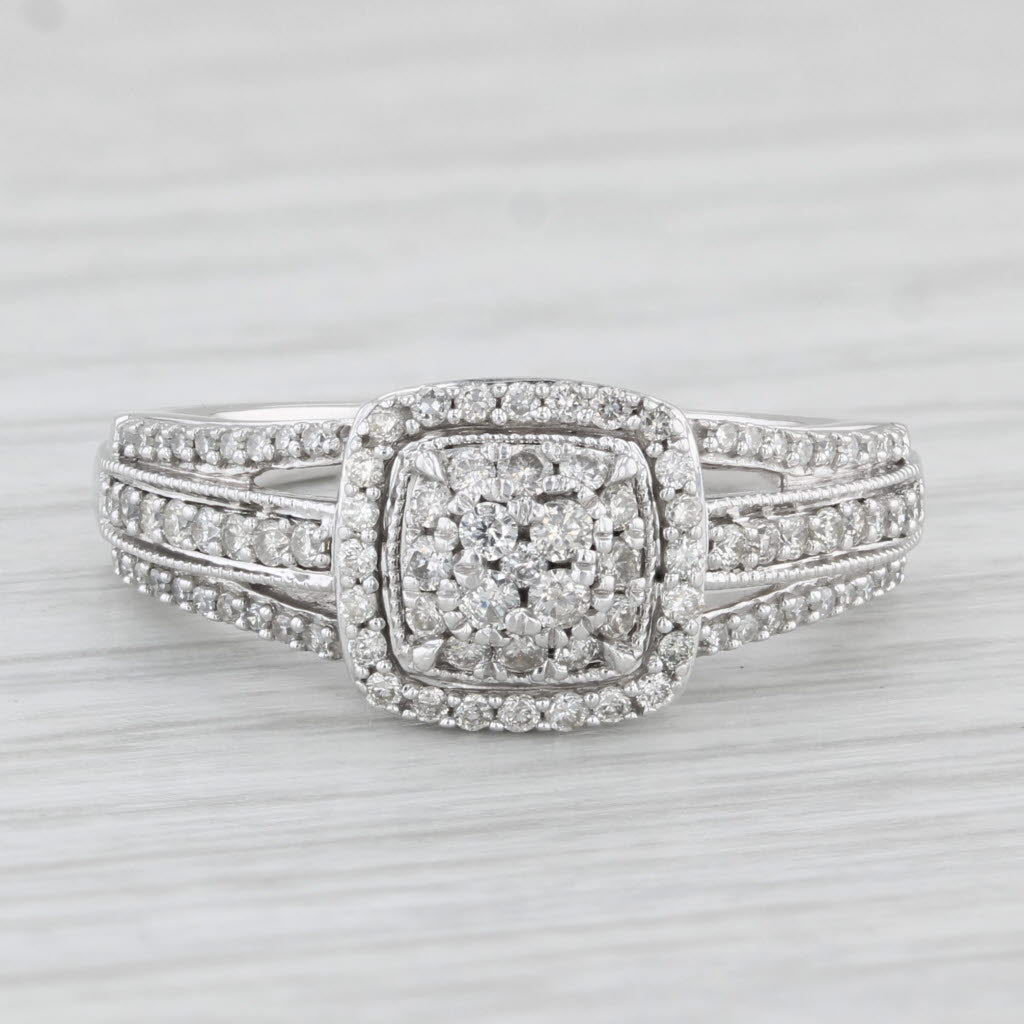 Light Gray 0.40ctw Diamond Cluster Halo Engagement Ring 10k White Gold Size 7