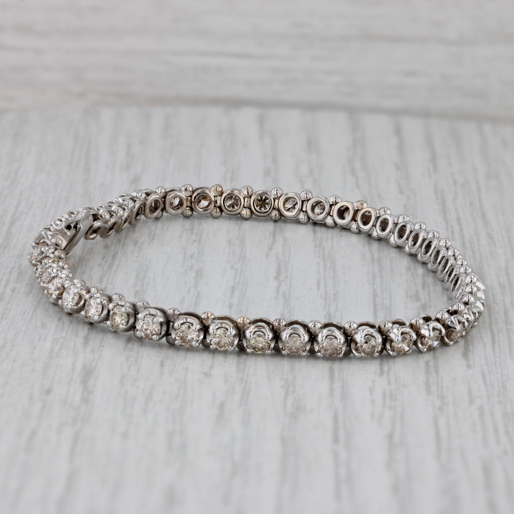 Gray 4ctw Champagne Diamond Tennis Bracelet 14k White Gold 7.25" 5mm