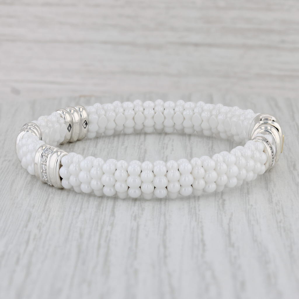 Gray Lagos Caviar 0.30ctw Diamond Ceramic Bead Bracelet Sterling Silver 18k Gold Bag