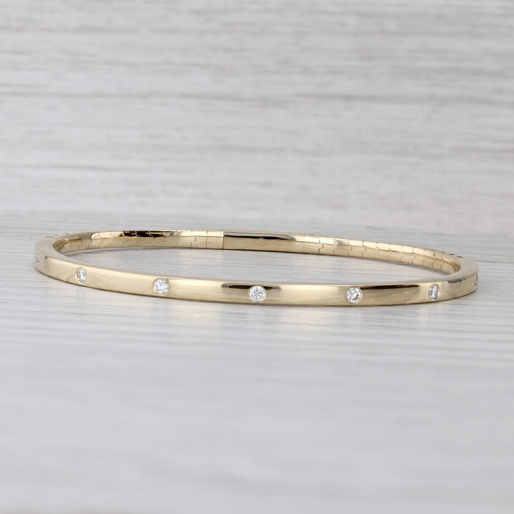 New 0.20ctw Diamond Dots Flexible Bangle Bracelet 14k Yellow Gold 6.5" 2.8mm