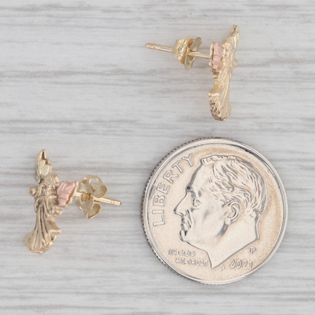 Gray Coleman Co Black Hills Gold Guardian Angel Stud Earrings 10k Yellow Rose Green
