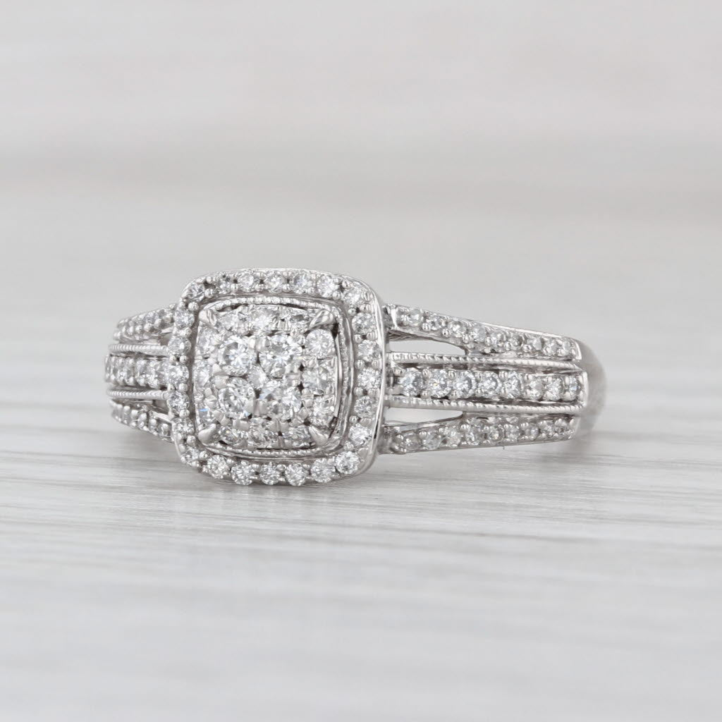 0.42ctw Diamond Cluster Halo Engagement Ring 10k White Gold Size 7