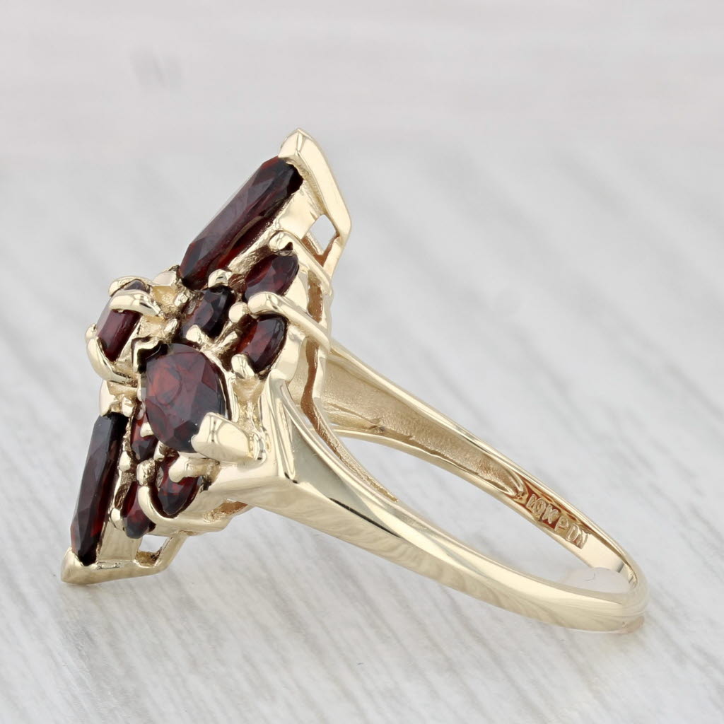 Light Gray 4.60ctw Garnet Flower Cluster Cocktail Ring 10k Yellow Gold Size 7.25