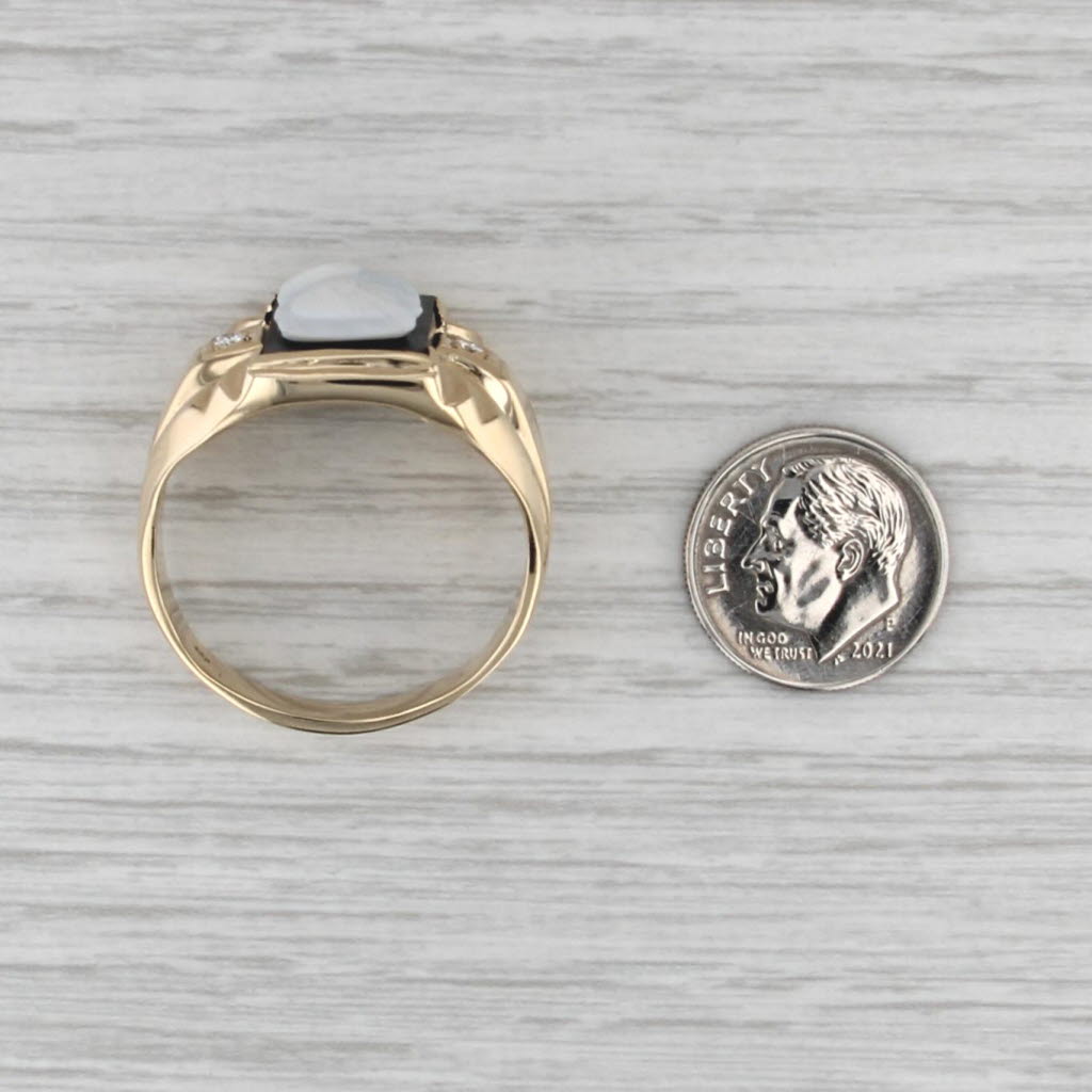 Vintage Chalcedony Cameo Diamond Signet Ring 14k Yellow Gold Size 15.25