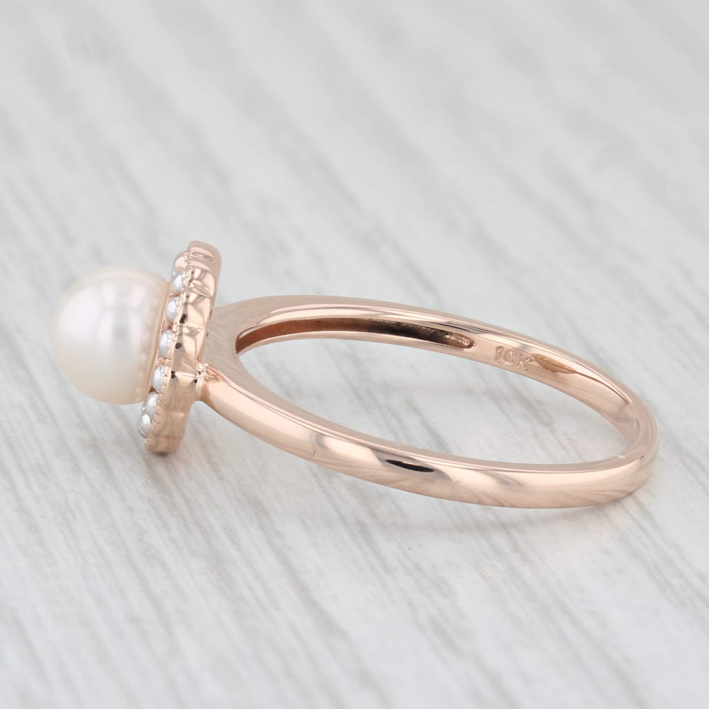 Light Gray Cultured Pearl Solitaire Ring 10k Rose Gold Size 10.25 Halo Design