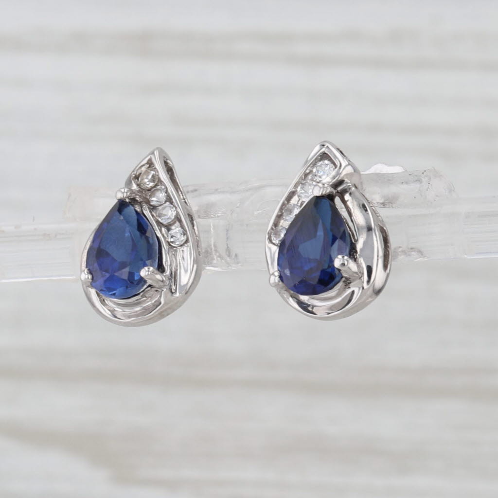 Lab Created Sapphire Topaz Teardrop Stud Earrings 10k White Gold Pear Studs