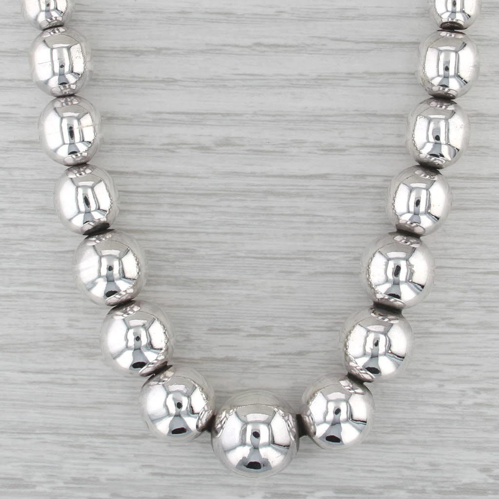Handmade 16" Graduated Bead Chain Necklace Sterling Silver Statement