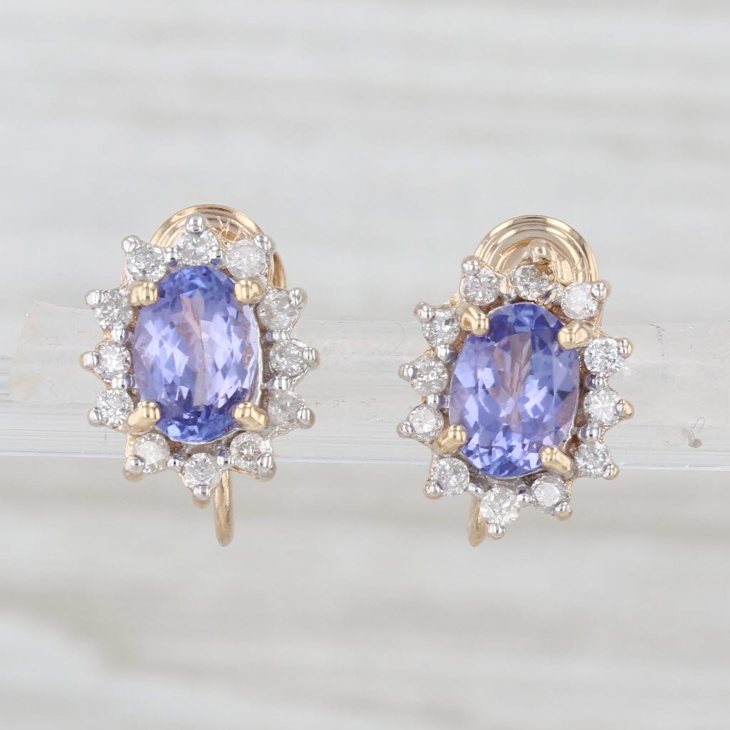 1.70ctw Tanzanite Diamond Halo Screw Back Earrings 14k Gold Non Pierced