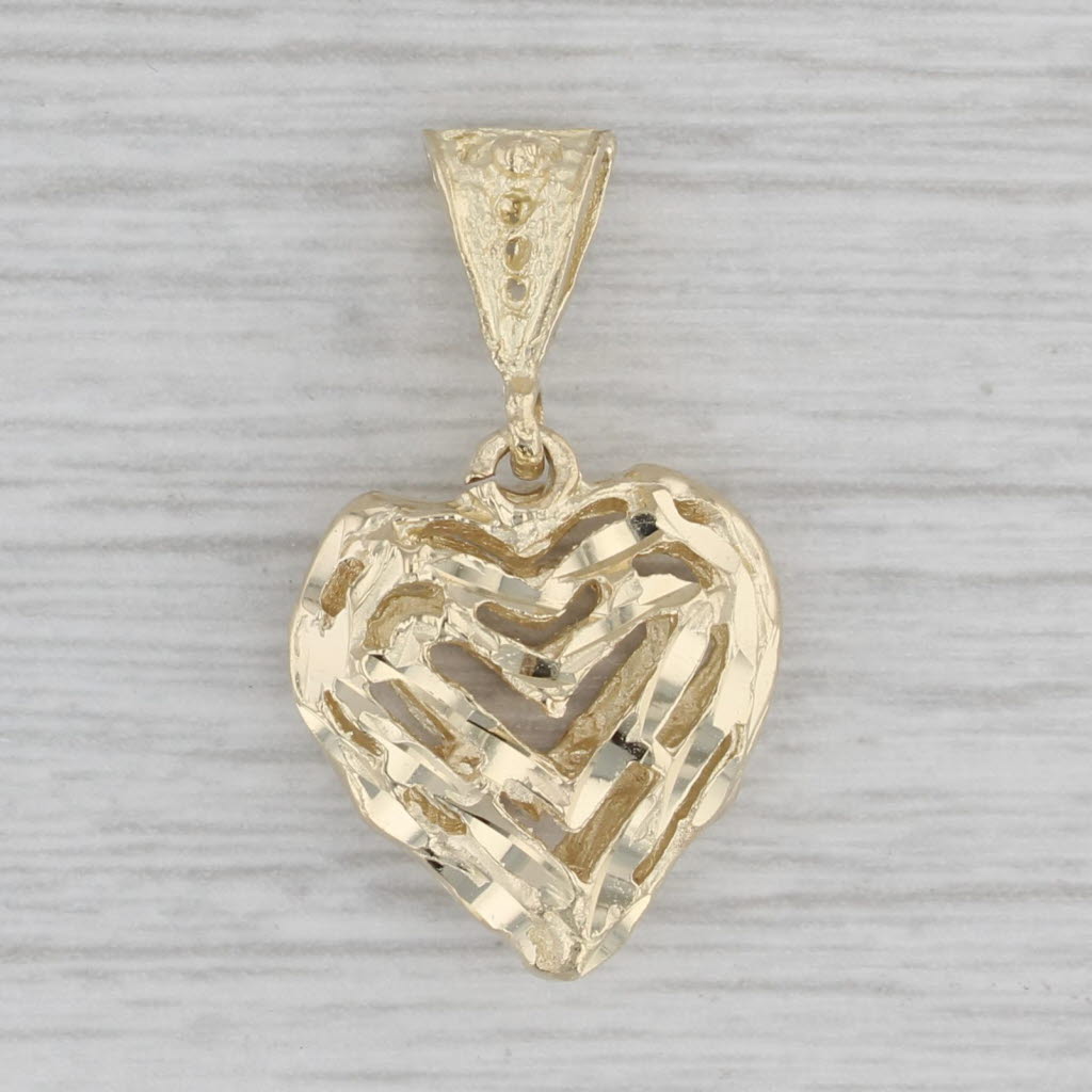Gray Openwork Puffy Heart Pendant 14k Yellow Gold