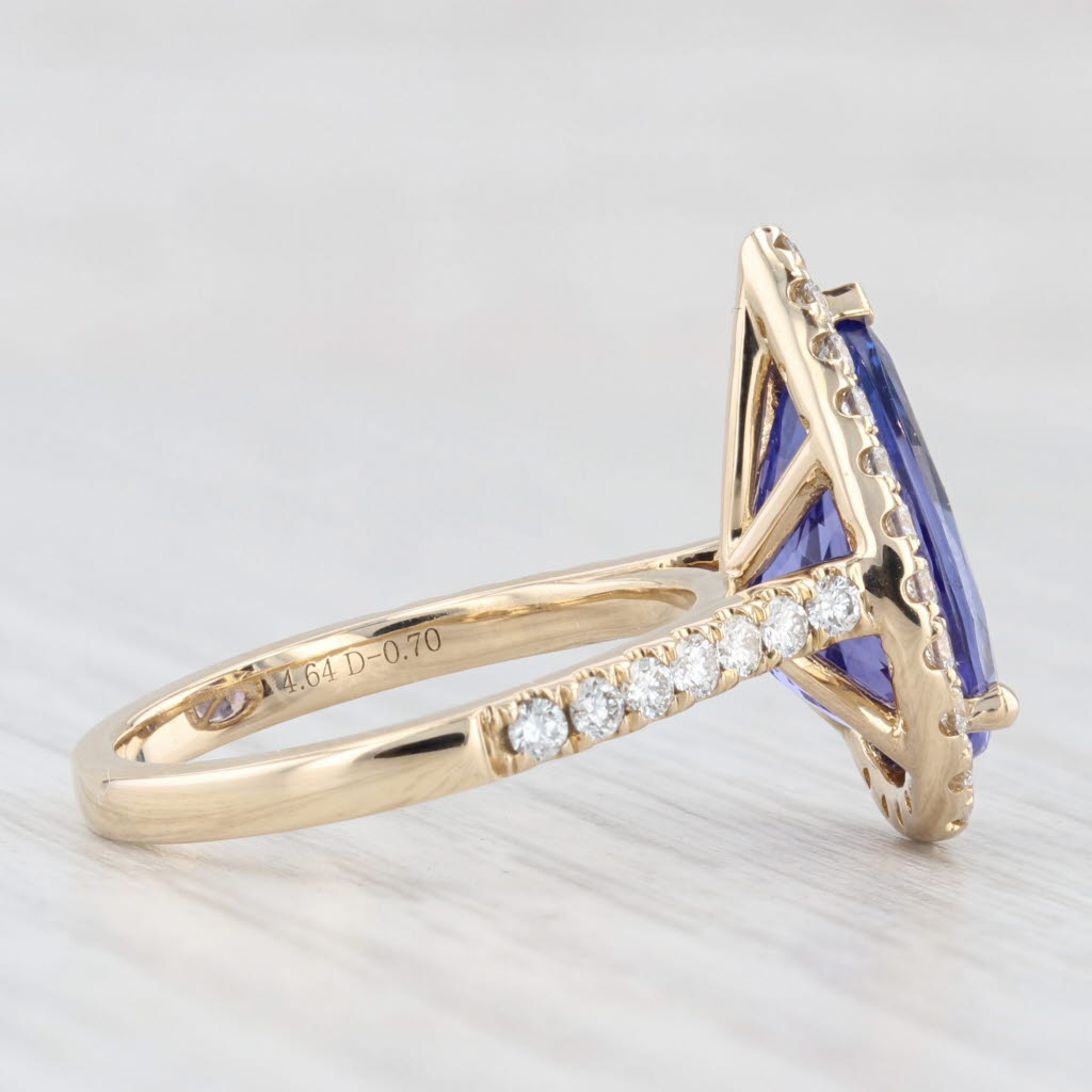 Light Gray 5.34ctw Pear Tanzanite Diamond Halo Ring 14k Gold Size 6.5 Teardrop Engagement