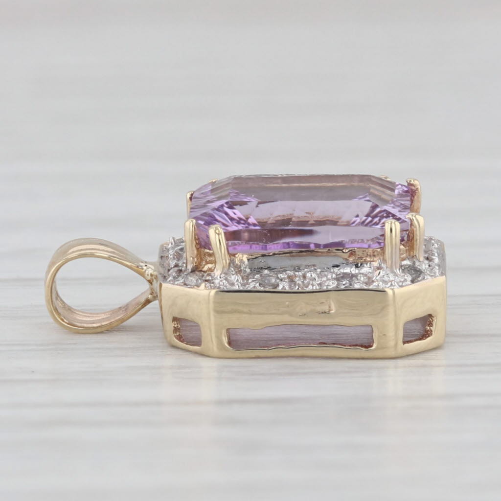 Light Gray 3.20ctw Amethyst Diamond Halo Pendant 10k Yellow Gold