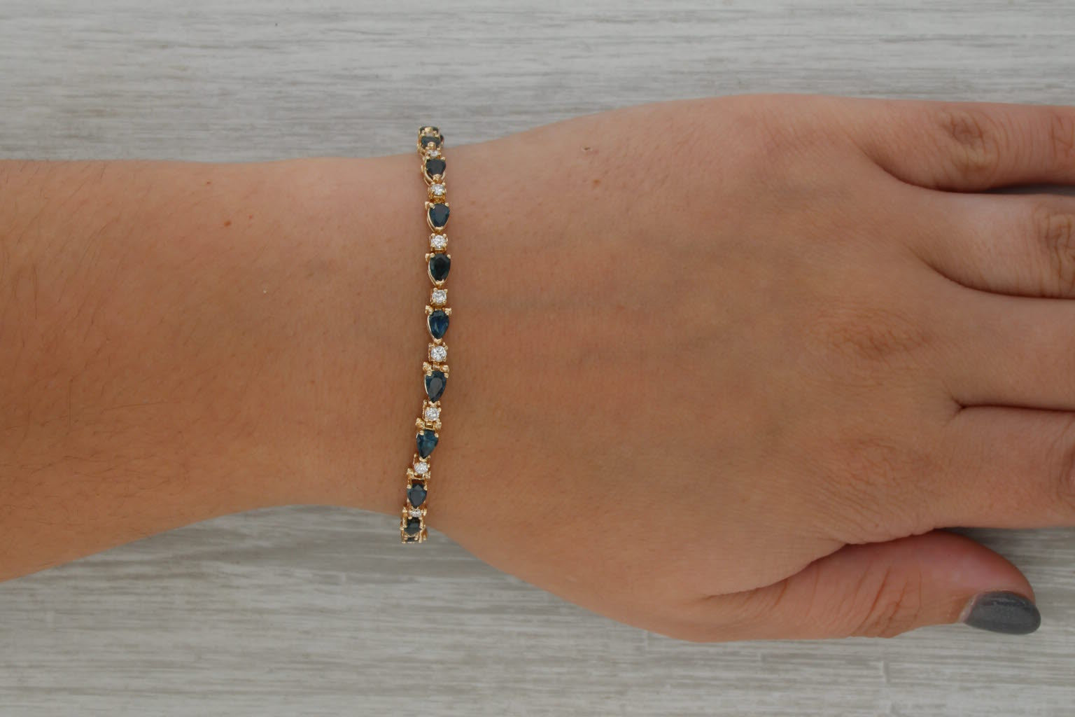 6.64ctw Blue Sapphire Diamond Tennis Bracelet 14k Yellow Gold 6.75"