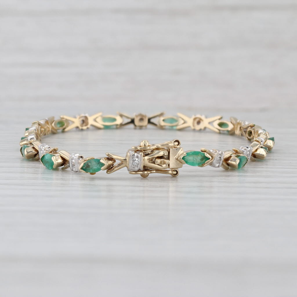 1.94ctw Emerald Diamond Tennis Bracelet 10k Yellow White Gold 7" 3.6mm