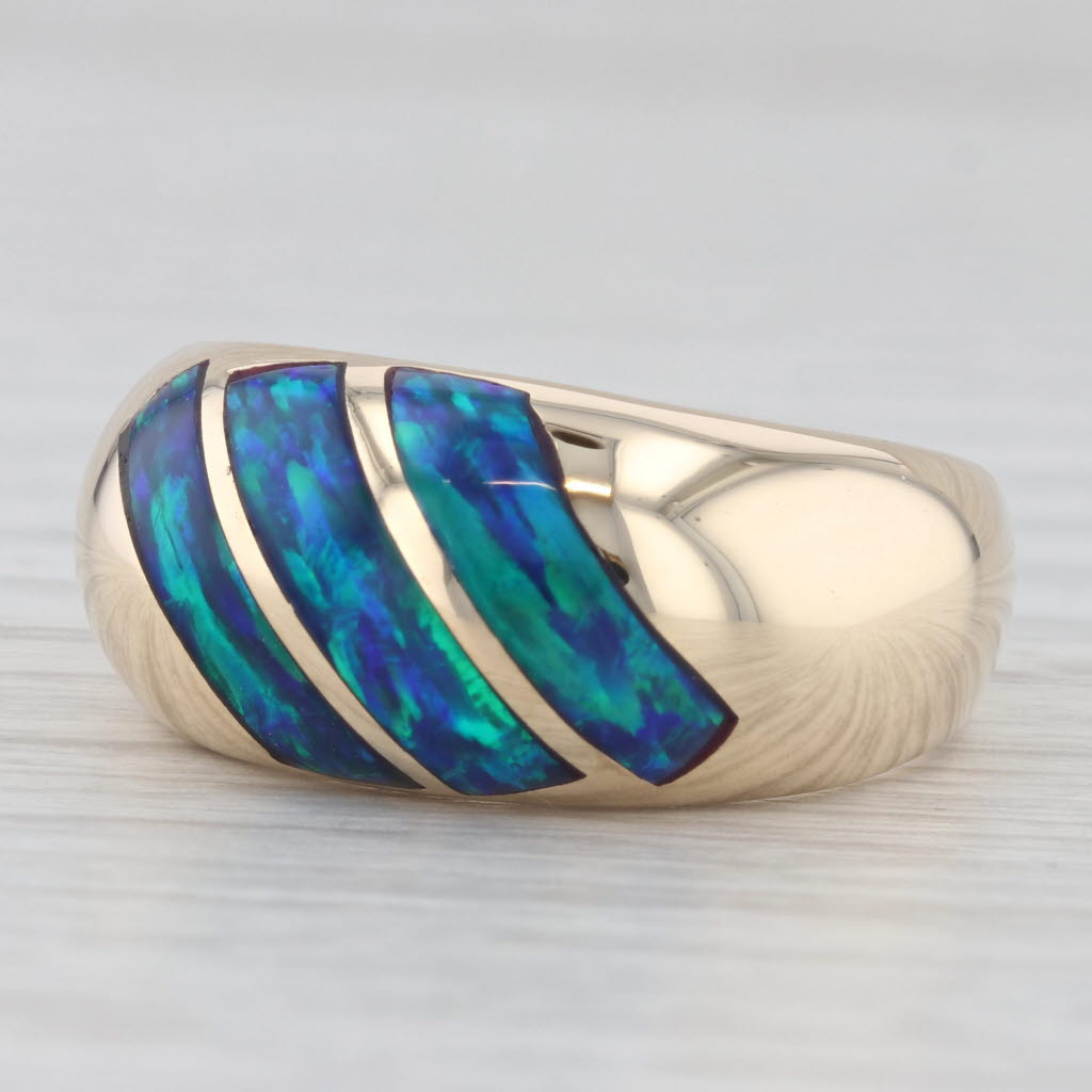 Light Gray Lab Created Opal Mosaic Domed Ring 14k Yellow Gold Size 9