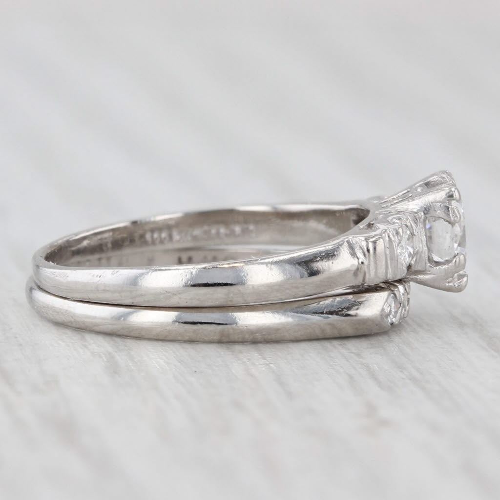 Light Gray 0.46ctw Damond Engagement Ring Wedding Band Bridal Set Platinum Size 5
