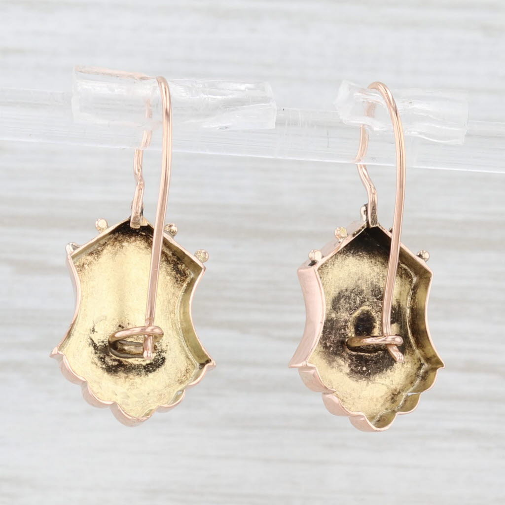 Light Gray Victorian Ornate Dangle Earrings 10k Rose Gold Hook Post Drops