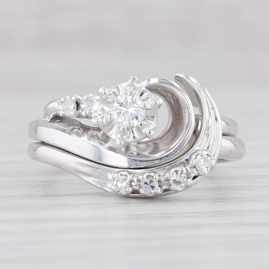 Light Gray 0.21ctw Diamond Engagement Ring Wedding Wrap Bridal Set Ring 14k White Gold