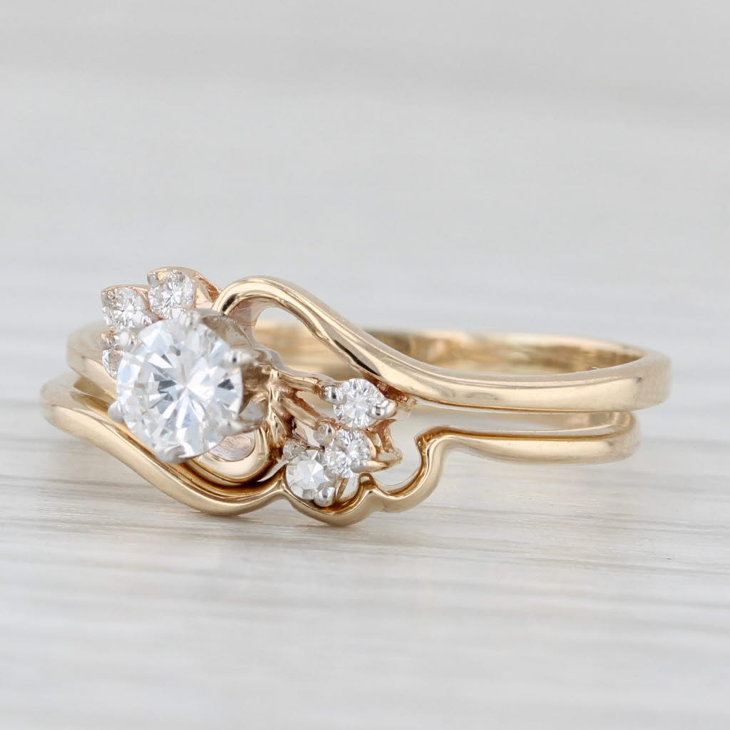 Light Gray 0.31ctw Diamond Engagement Ring Contoured Wedding Band 14k Yellow Gold