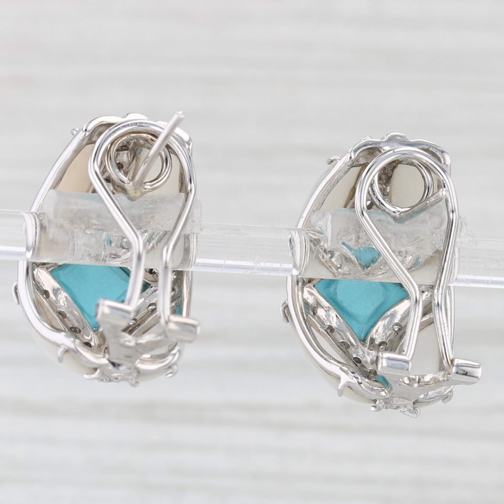 Light Gray Mother of Pearl Ceramic Diamond Drop Earrings 14k Gold Omega Backs