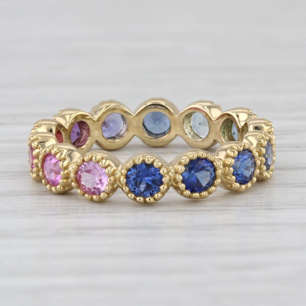 Penny Preville Watercolor Band Ring 18k Yellow Gold Size 6.25 Blue Pink Sapphire