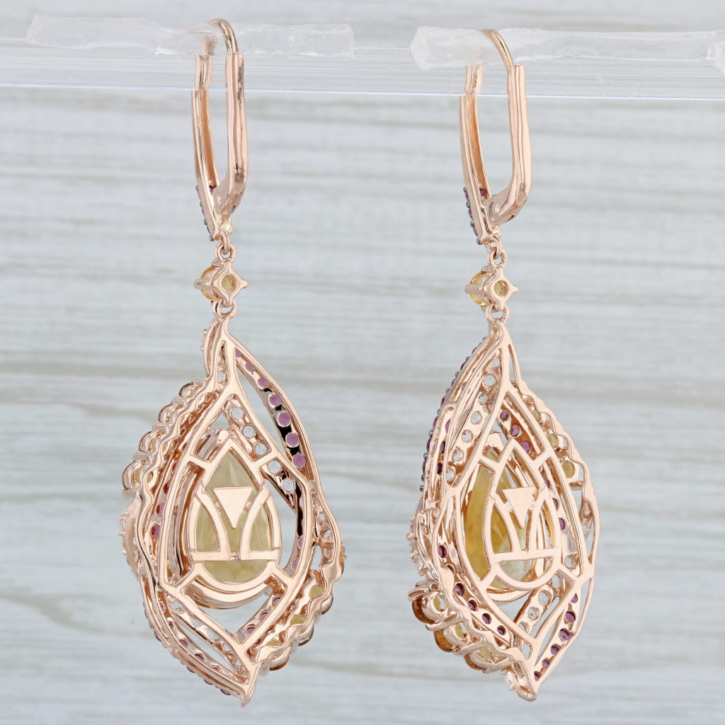 Light Gray Le Vian Crazy 16.60ctw Citrine Garnet Topaz Dangle Earrings 14k Rose Gold